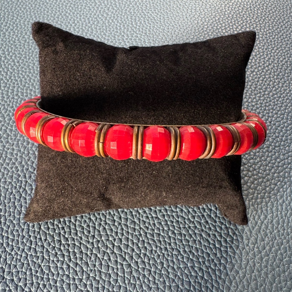 Vintage Red Beaded Bangle Bracelet
